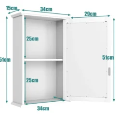 Spiegel Badezimmerschrank Wandschrank Aufbewahrungsschrank mit Einzelner 34 x 15 x 53 cm Weiß