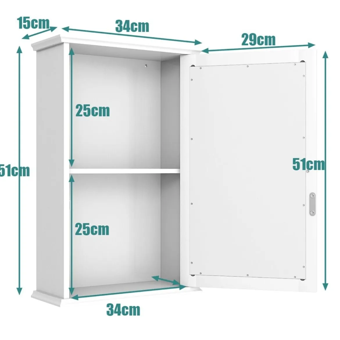 Spiegel Badezimmerschrank Wandschrank Aufbewahrungsschrank mit Einzelner 34 x 15 x 53 cm Weiß