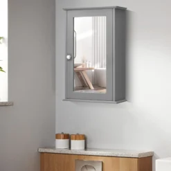 Spiegel Badezimmerschrank Wandschrank Aufbewahrungsschrank mit Einzelner 34 x 15 x 53 cm Grau