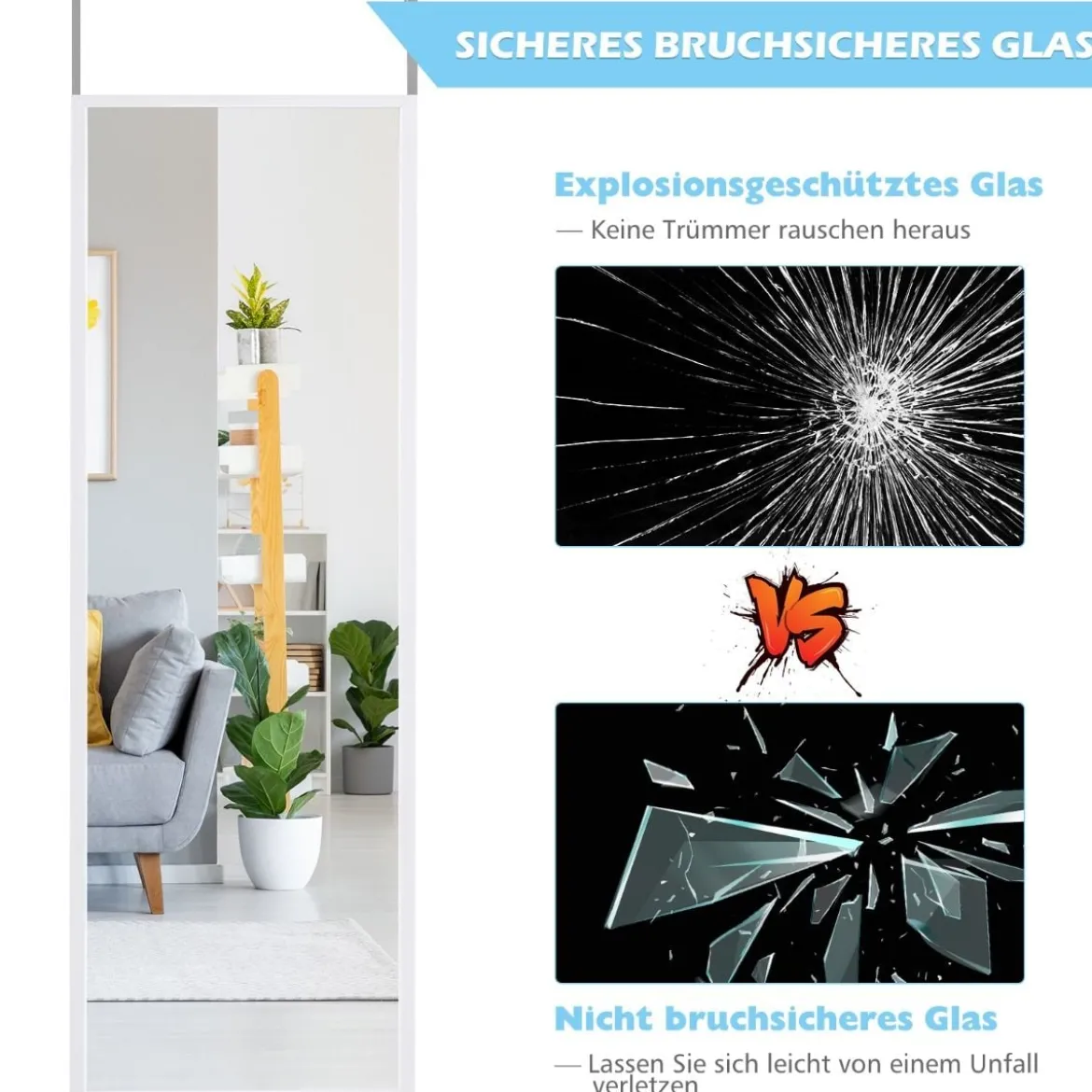 Spiegel in voller Länge Wandspiegel Türspiegel Ganzkörperspiegel Hängespiegel 36,5 x 1,5 x 107 cm Weiß