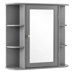 Spiegelschrank Bad 4 Fächer & 6 offene Ablagen Badezimmerschrank mit Spiegel 66 x 17 x 63 cm Schwarz/Braun/Grau/Weiß
