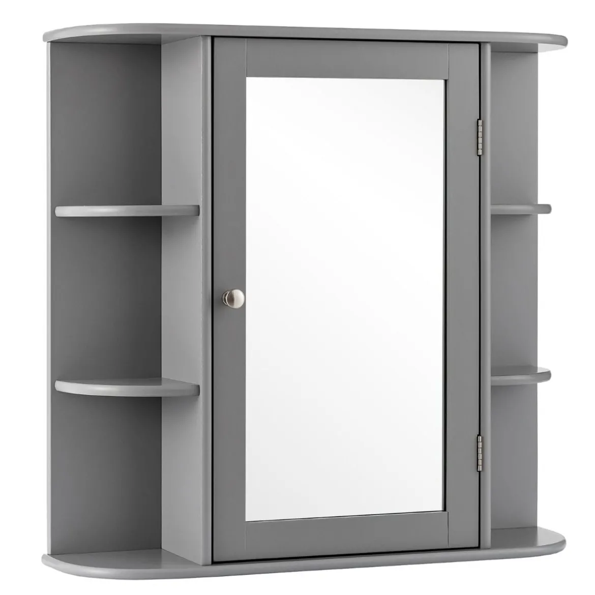 Spiegelschrank Bad 4 Fächer & 6 offene Ablagen Badezimmerschrank mit Spiegel 66 x 17 x 63 cm Schwarz/Braun/Grau/Weiß