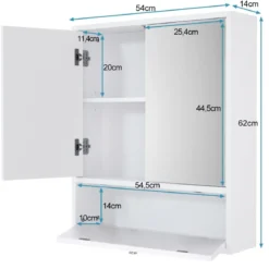 Spiegelschrank Bad Wandschrank mit Spiegel Badezimmerspiegelschrank Hängeschrank Holz Weiß 54 x 14 x 62 cm