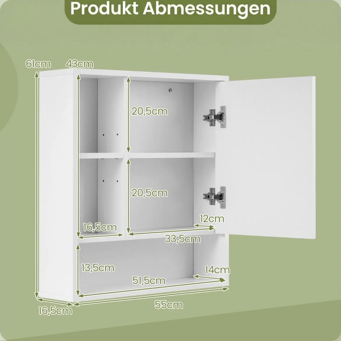 Spiegelschrank mit Offenen Fächern & Verstellbaren Ablagen Badschrank mit Spielgeltür Weiß