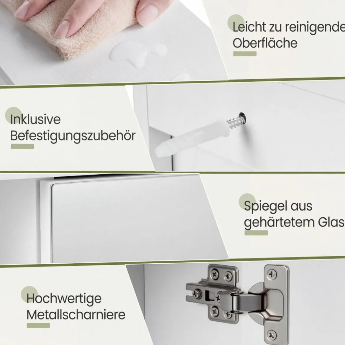 Spiegelschrank mit Offenen Fächern & Verstellbaren Ablagen Badschrank mit Spielgeltür Weiß