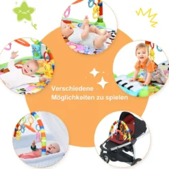 Spieldecke Spielmatte mit abnehmbares und drehbares Klavier Rainforest Erlebnisdecke mit Licht