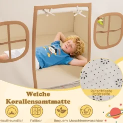 Spielhaus Kinder Indoor Kinderzelt mit Sternlichter & Gepolsterte Matte Beige + Braun