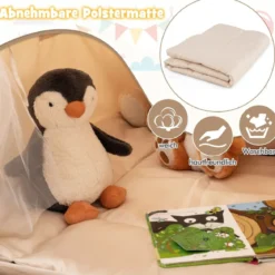 Spielhaus Kinder Indoor Kinderzelt mit gepolsterter Matte & Sternenlichtern 119 x 104 x 129 cm Beige