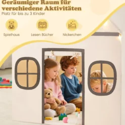 Spielhaus Kinder Indoor Kinderzelt mit Sternlichter & Gepolsterte Matte Beige + Schwarz