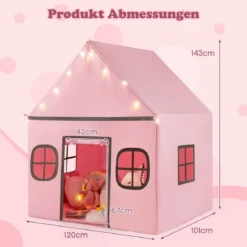 Spielhaus Kinder Indoor Kinderzelt mit Sternlichter & Gepolsterte Matte Rosa + Schwarz