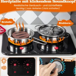 Spielküche aus Holz Küchenspielset mit Eismaschine Kochherd Waschmaschine Ofen Mikrowelle Küchenutensilien Grau