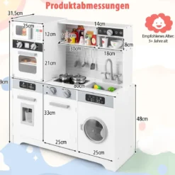 Spielküche aus Holz mit Spüle & Wasserhahn Rollenspielküche für Kinder ab 3 Jahren Weiß