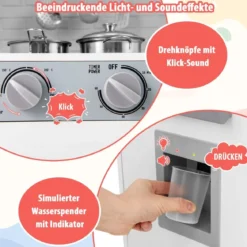 Spielküche aus Holz mit Spüle & Wasserhahn Rollenspielküche für Kinder ab 3 Jahren Weiß