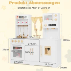 Spielküche aus Holz mit Spüle & Wasserhahn Spielzeugküche mit Zubehör für KinderWeiß