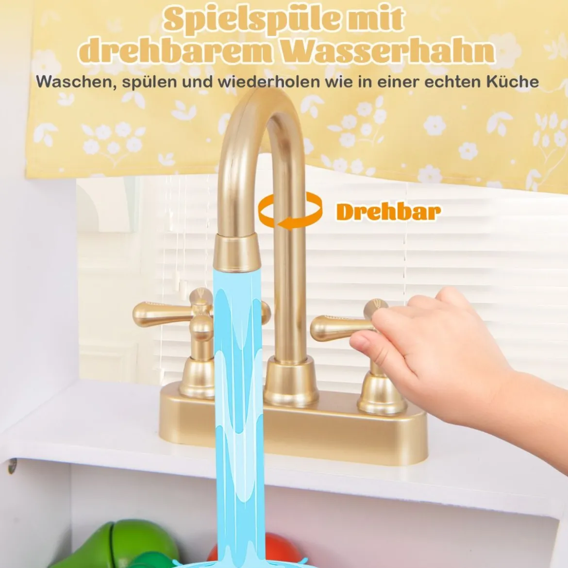 Spielküche aus Holz mit Spüle & Wasserhahn Spielzeugküche mit Zubehör für KinderWeiß