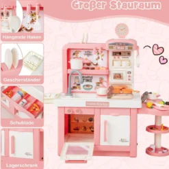 Spielküche Kinder mit 49 Zubehör Kinderküche mit Licht & Sound Kinderspielküche Rosa