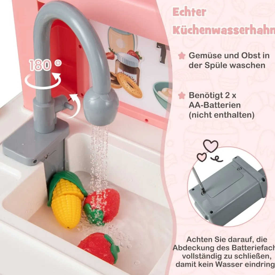Spielküche Kinder mit 49 Zubehör Kinderküche mit Licht & Sound Kinderspielküche Rosa