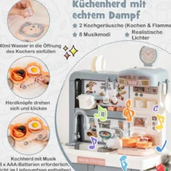 Spielküche Kinder mit 49 Zubehör Kinderküche mit Licht & Sound Kinderspielküche Grau