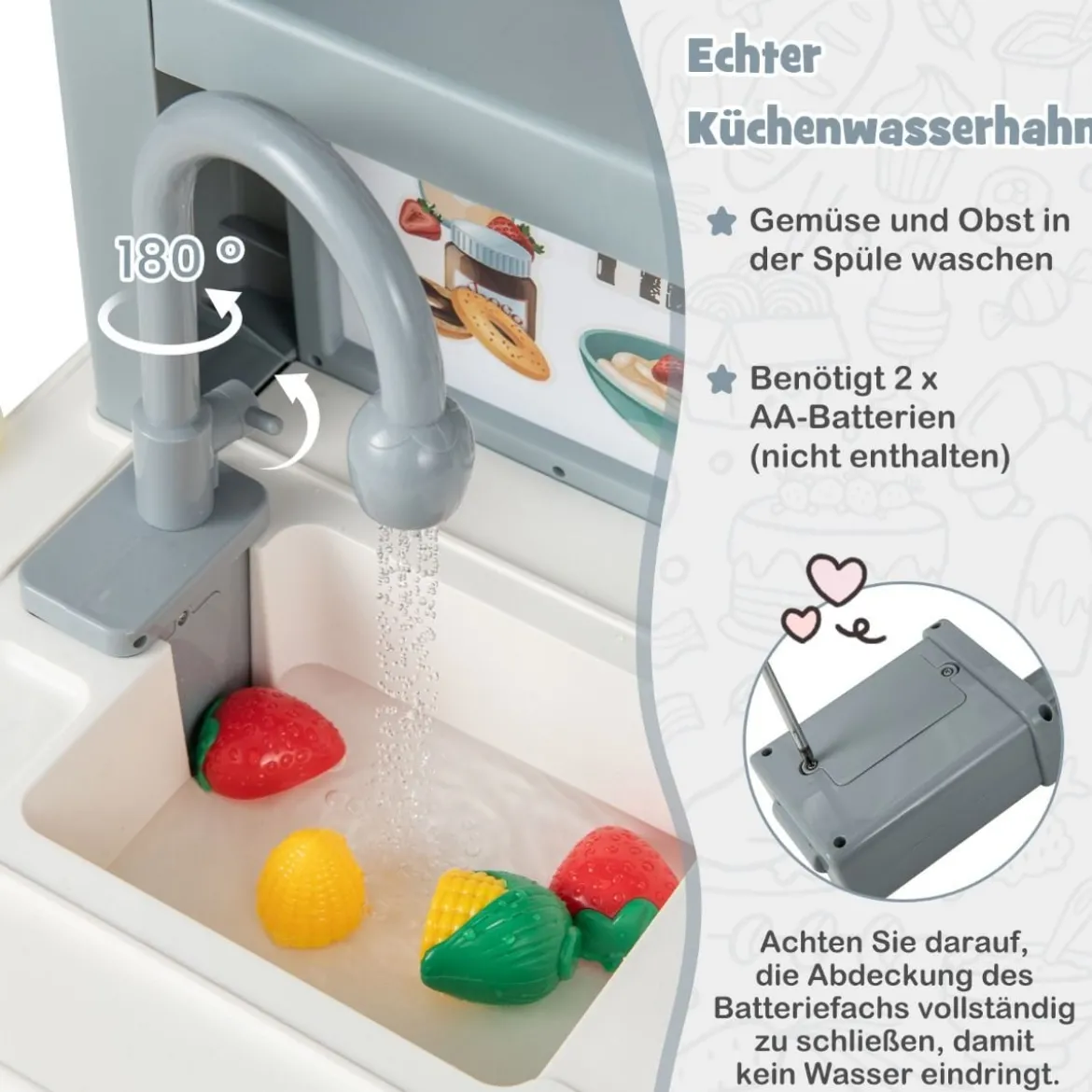 Spielküche Kinder mit 49 Zubehör Kinderküche mit Licht & Sound Kinderspielküche Grau