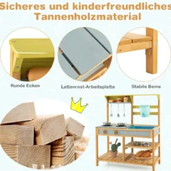 Spielküchenset aus Holz Matschküche für Kinder 75 x 35 x 92 cm Natur