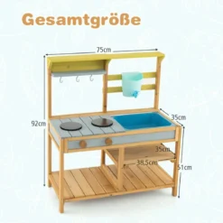 Spielküchenset aus Holz Matschküche für Kinder 75 x 35 x 92 cm Natur