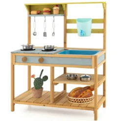 Spielküchenset aus Holz Matschküche für Kinder 75 x 35 x 92 cm Natur