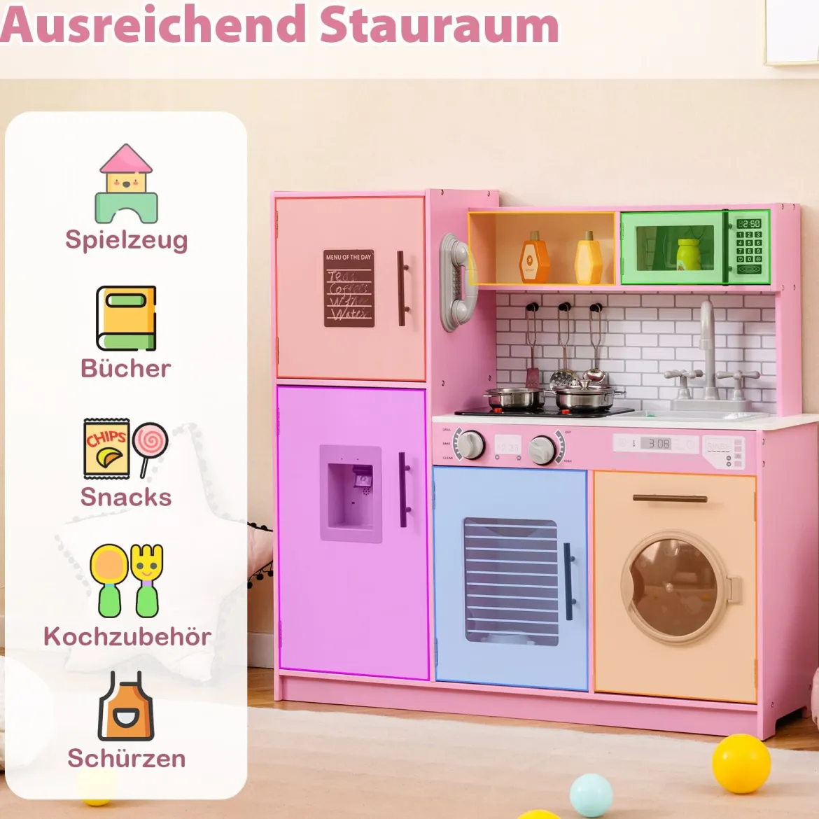 Spielküchen-Spielzeugset Kinderküche mit Ofen Waschmaschine Mikrowelle Rollenspielküche