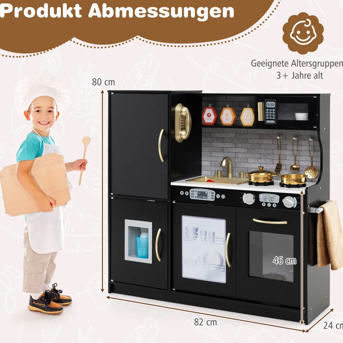 Spielküche zum Spielen Küchenspielset für Kleinkinder mit Tafel 82 x 24 x 80 cm