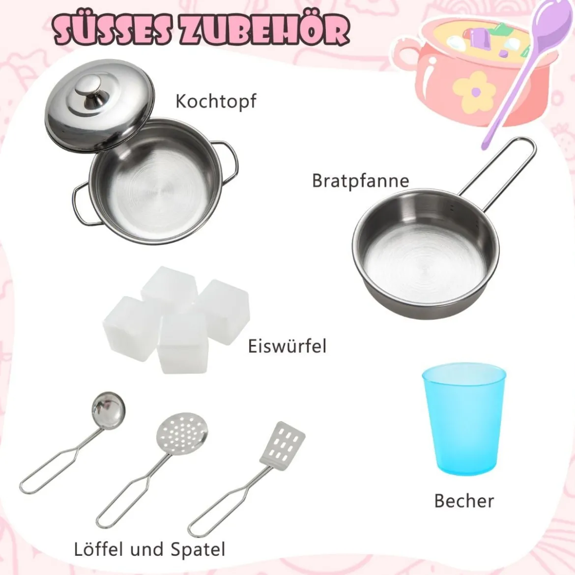 Spielküche zum Spielen Küchenspielset für Kleinkinder mit Tafel 82 x 24 x 80 cm