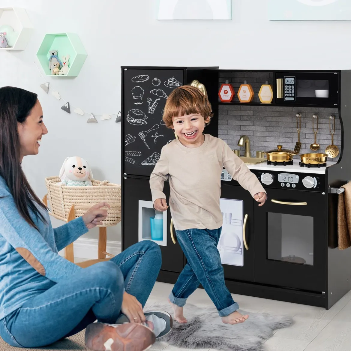Spielküche zum Spielen Küchenspielset für Kleinkinder mit Tafel 82 x 24 x 80 cm