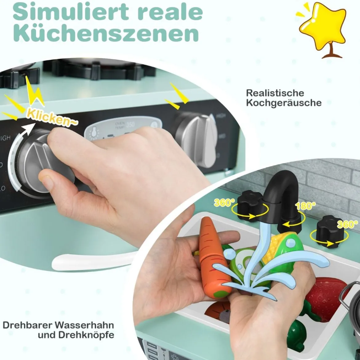 Spielküche zum Spielen Küchenspielset für Kleinkinder mit Tafel 82 x 24 x 80 cm