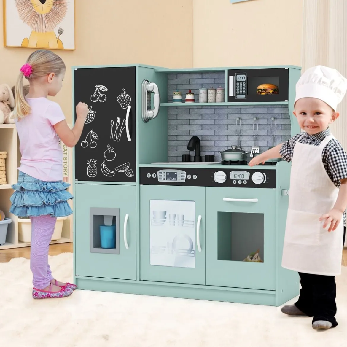 Spielküche zum Spielen Küchenspielset für Kleinkinder mit Tafel 82 x 24 x 80 cm