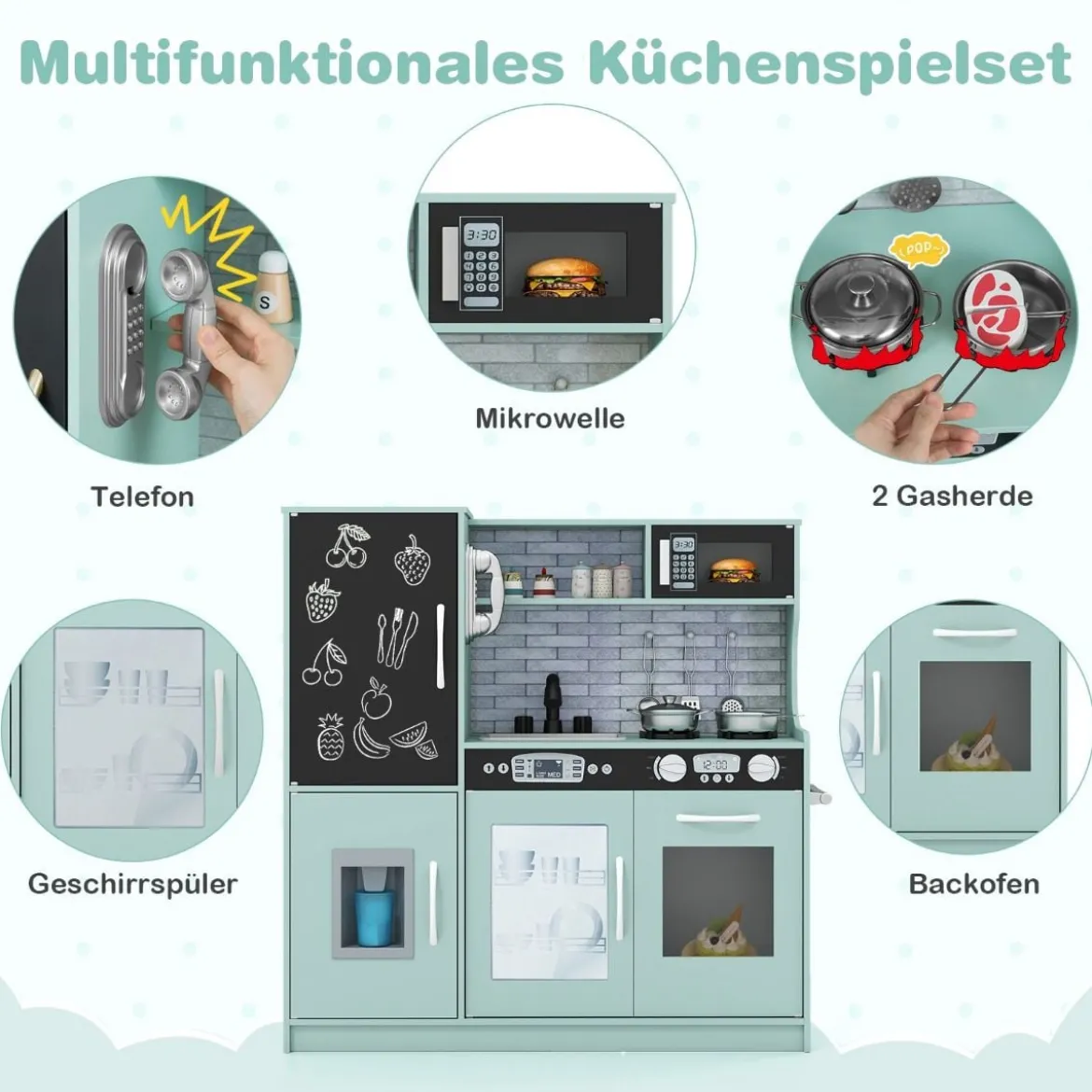 Spielküche zum Spielen Küchenspielset für Kleinkinder mit Tafel 82 x 24 x 80 cm