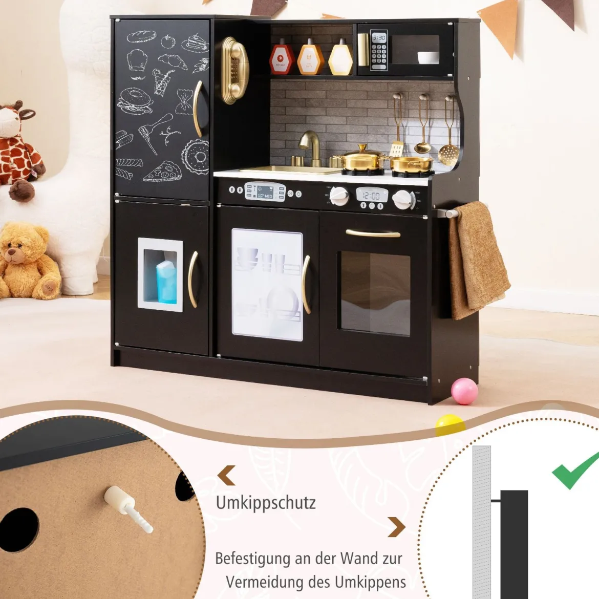 Spielküche zum Spielen Küchenspielset für Kleinkinder mit Tafel 82 x 24 x 80 cm