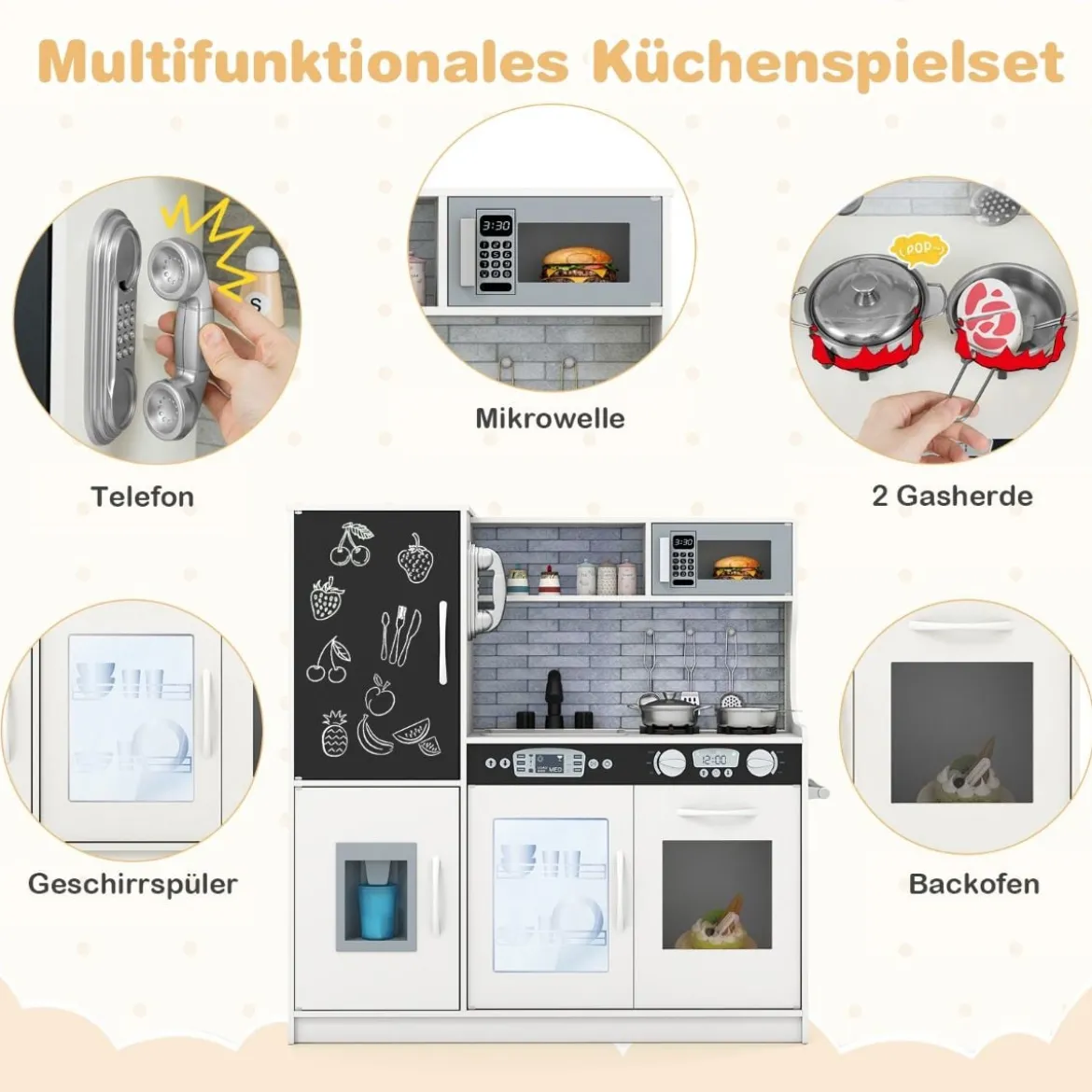 Spielküche zum Spielen Küchenspielset für Kleinkinder mit Tafel 82 x 24 x 80 cm