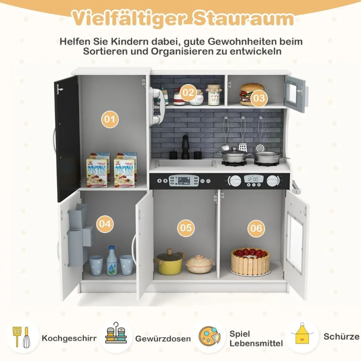 Spielküche zum Spielen Küchenspielset für Kleinkinder mit Tafel 82 x 24 x 80 cm