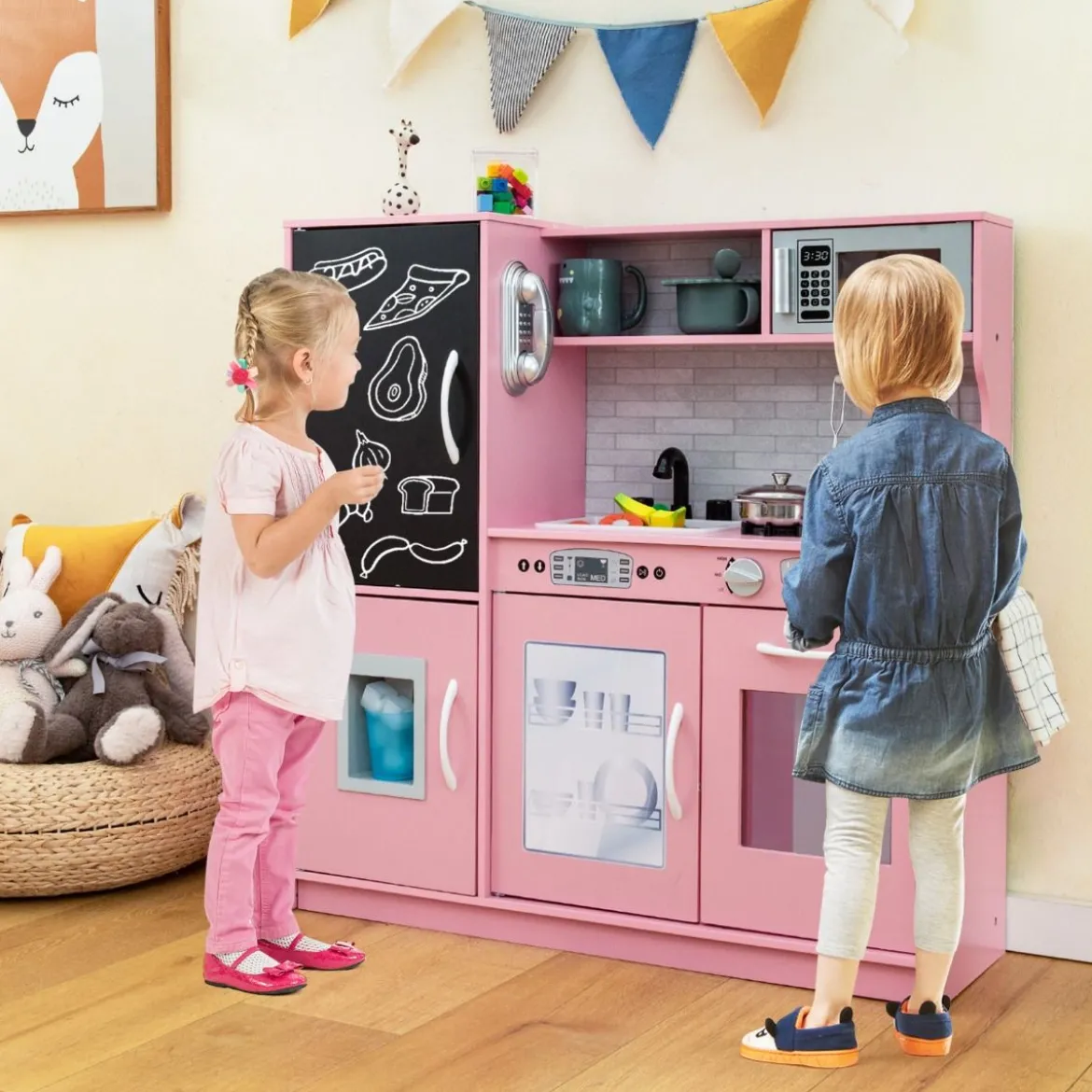 Spielküche zum Spielen Küchenspielset für Kleinkinder mit Tafel 82 x 24 x 80 cm