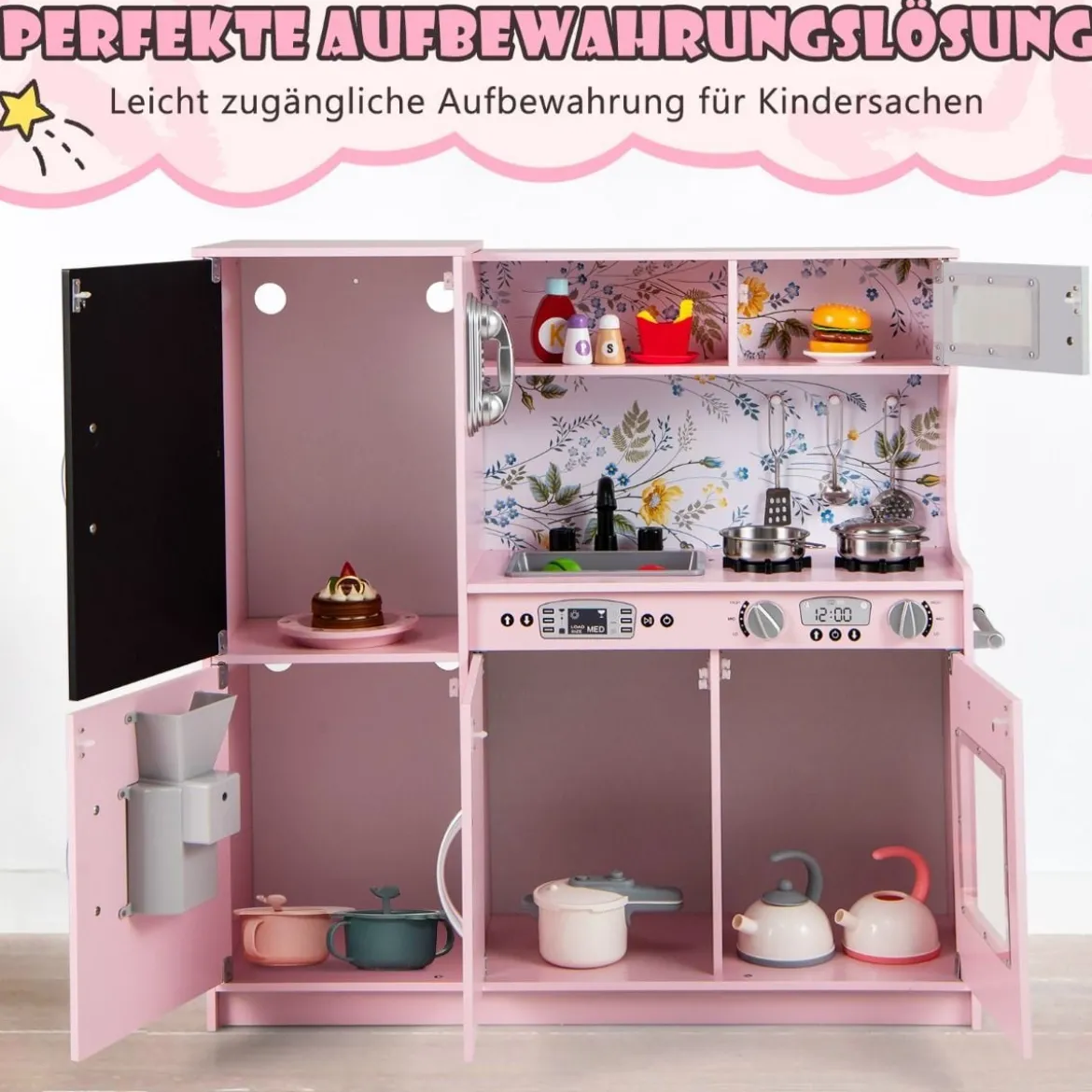 Spielküche zum Spielen Küchenspielset für Kleinkinder mit Tafel 82 x 24 x 80 cm