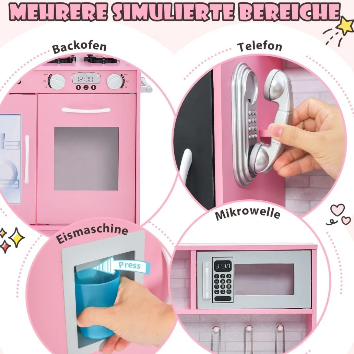 Spielküche zum Spielen Küchenspielset für Kleinkinder mit Tafel 82 x 24 x 80 cm