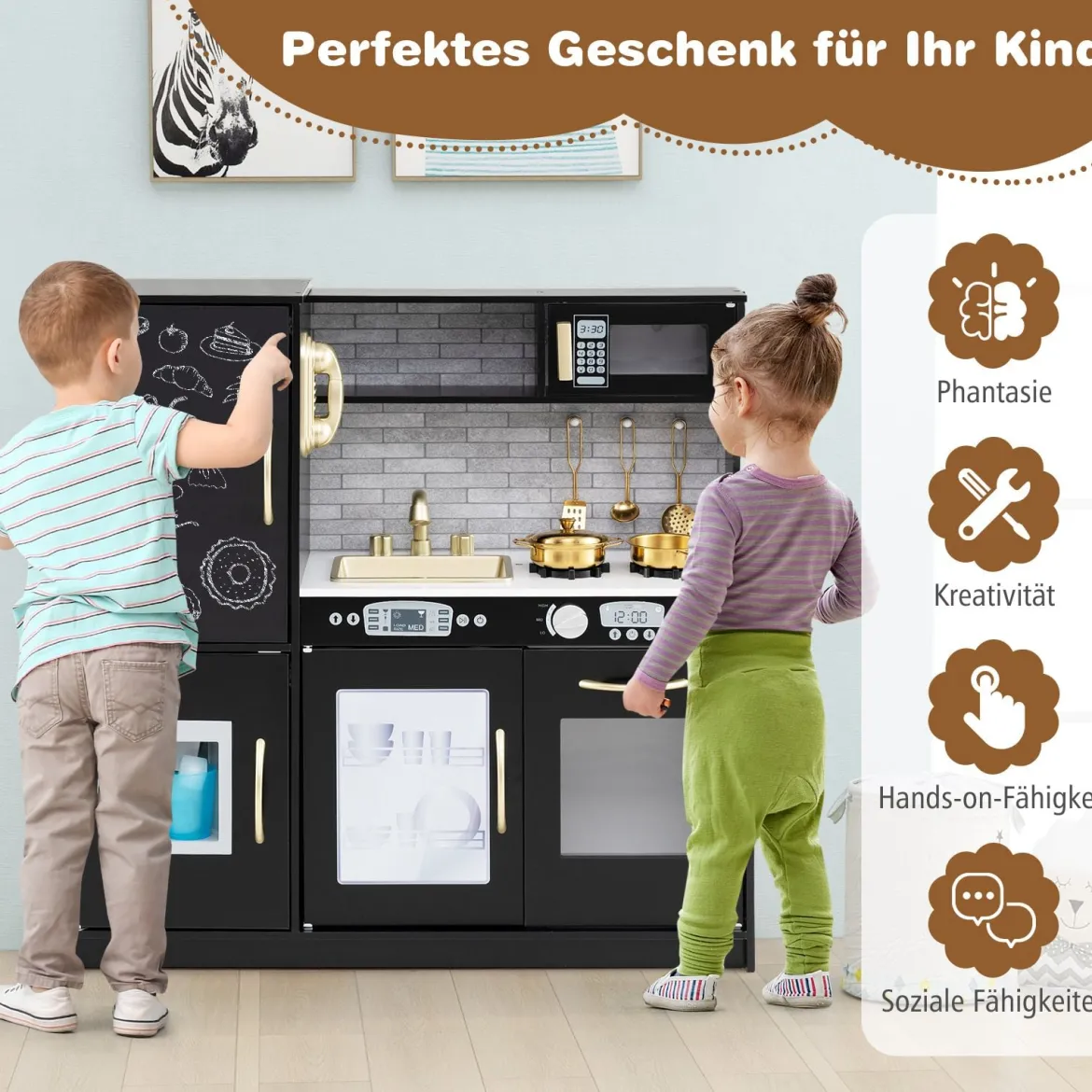 Spielküche zum Spielen Küchenspielset für Kleinkinder mit Tafel 82 x 24 x 80 cm