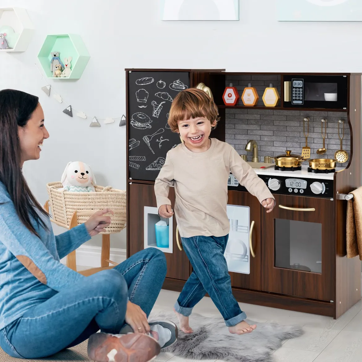 Spielküche zum Spielen Küchenspielset für Kleinkinder mit Tafel 82 x 24 x 80 cm