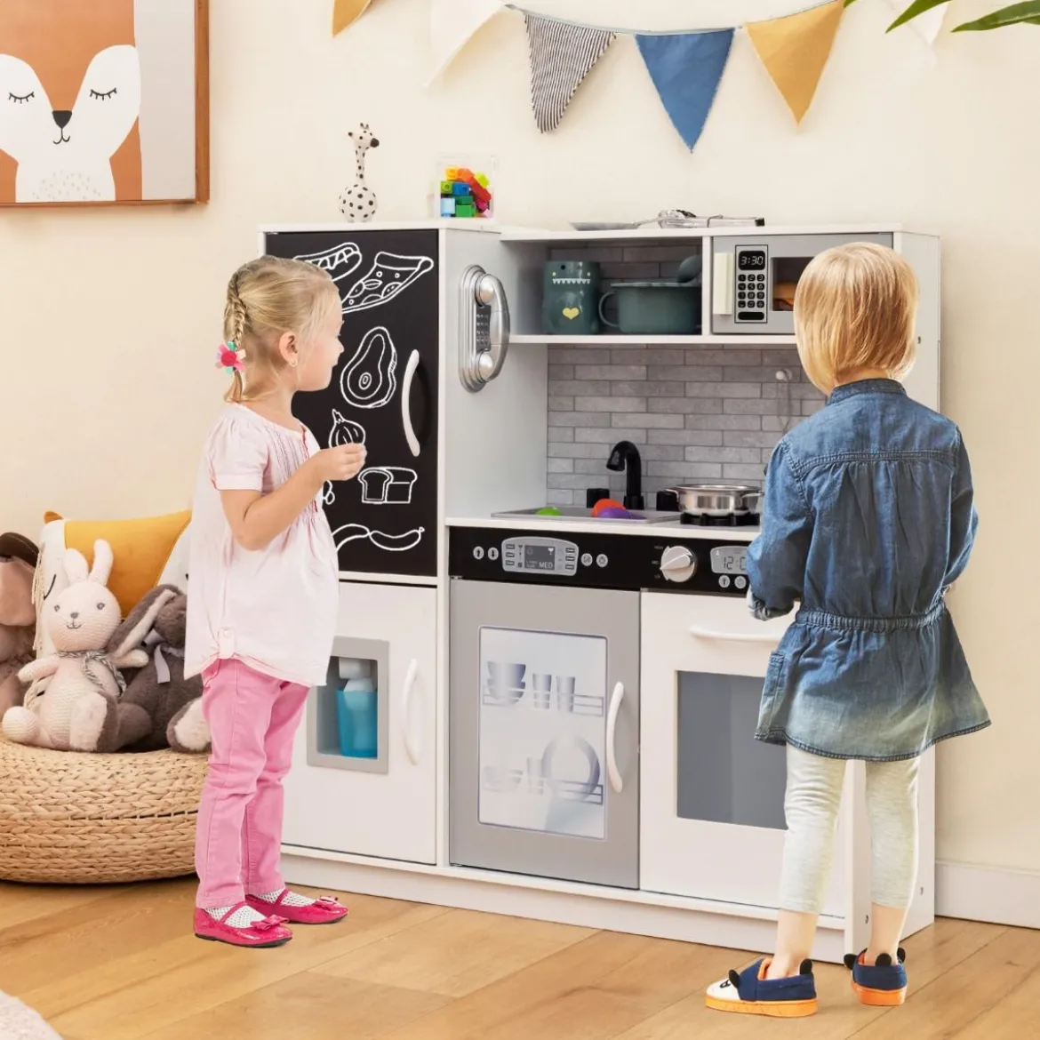 Spielküche zum Spielen Küchenspielset für Kleinkinder mit Tafel 82 x 24 x 80 cm