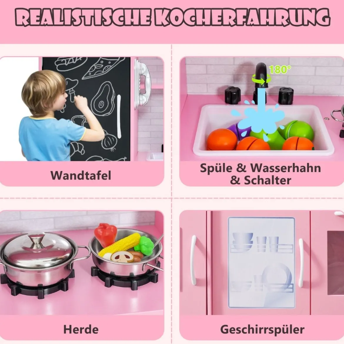 Spielküche zum Spielen Küchenspielset für Kleinkinder mit Tafel 82 x 24 x 80 cm
