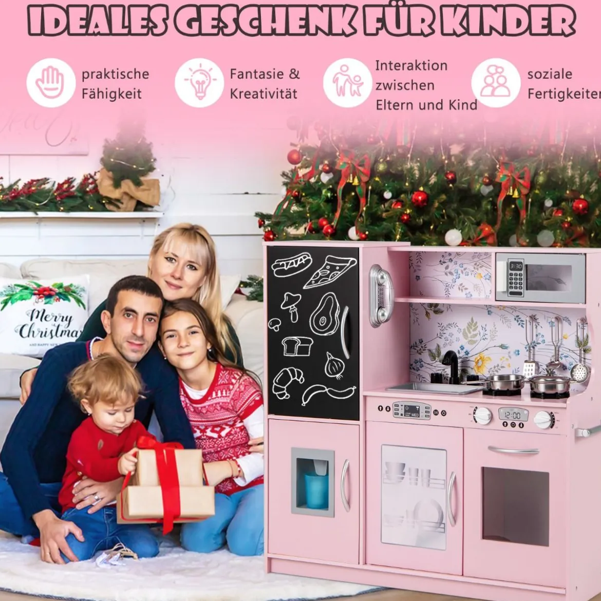 Spielküche zum Spielen Küchenspielset für Kleinkinder mit Tafel 82 x 24 x 80 cm