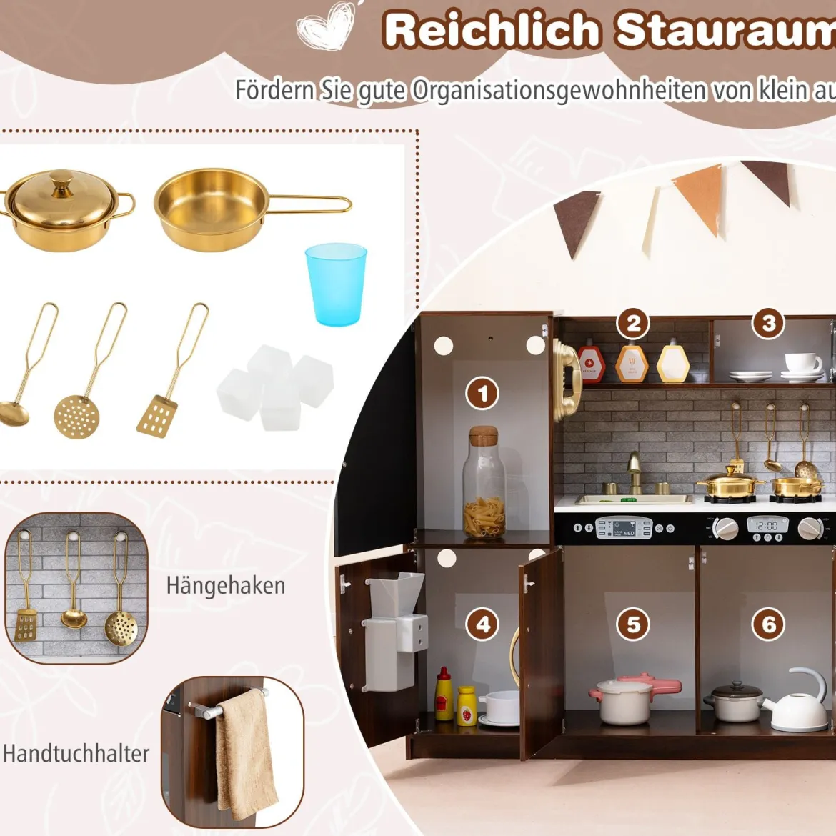 Spielküche zum Spielen Küchenspielset für Kleinkinder mit Tafel 82 x 24 x 80 cm