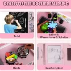 Spielküche zum Spielen Küchenspielset für Kleinkinder mit Tafel 82 x 24 x 80 cm