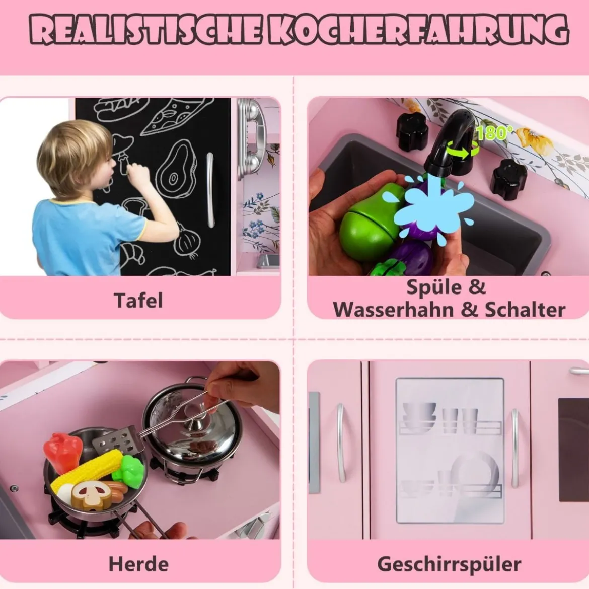 Spielküche zum Spielen Küchenspielset für Kleinkinder mit Tafel 82 x 24 x 80 cm