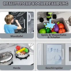 Spielküche zum Spielen Küchenspielset für Kleinkinder mit Tafel 82 x 24 x 80 cm