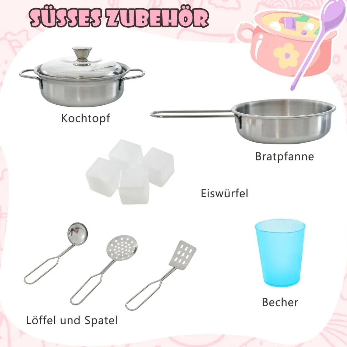 Spielküche zum Spielen Küchenspielset für Kleinkinder mit Tafel 82 x 24 x 80 cm