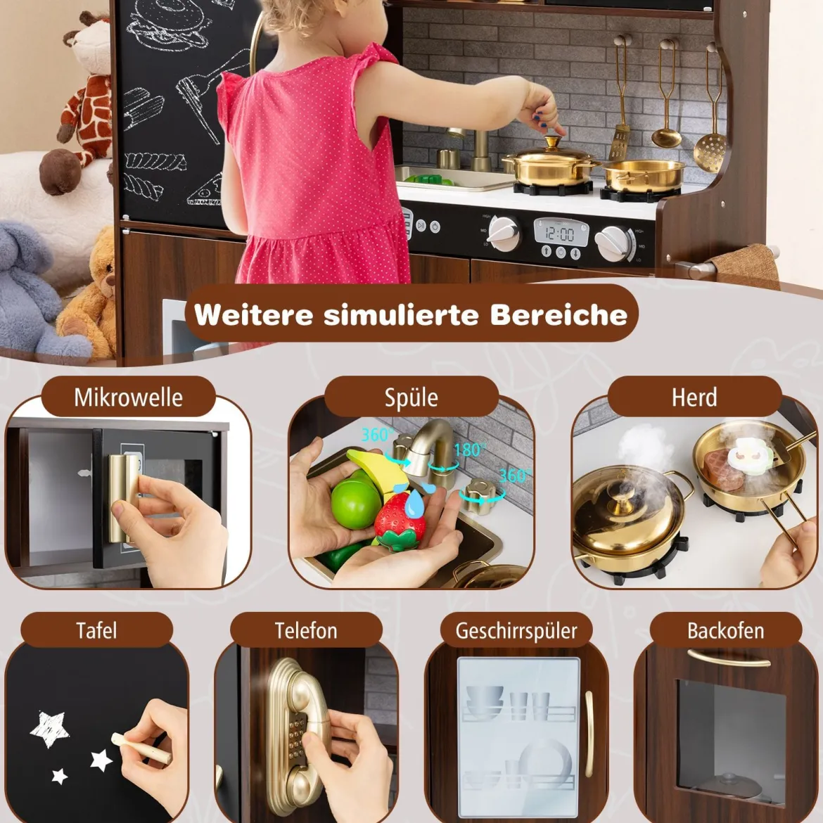Spielküche zum Spielen Küchenspielset für Kleinkinder mit Tafel 82 x 24 x 80 cm